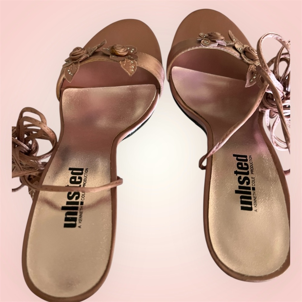 Unlisted Pink Rose Appliqué Strappy Heels - Picture 10 of 11